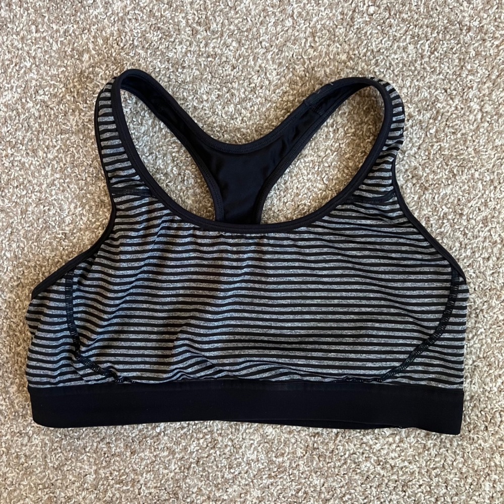 Champion Performance Womens XL Sports Bra Gray Black Striped Racerback Gym Yoga